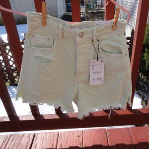 Zara Distressed Green cut off style denim Shorts sz 2 NWT~Summer wear~CU…